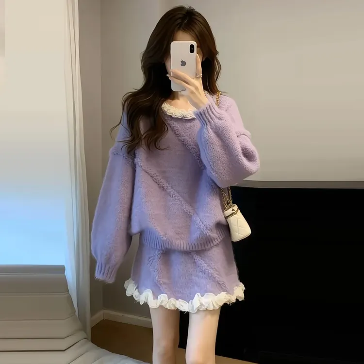 温柔风软糯针织套装女2025秋冬季慵懒高级感小个子毛衣半裙两件套