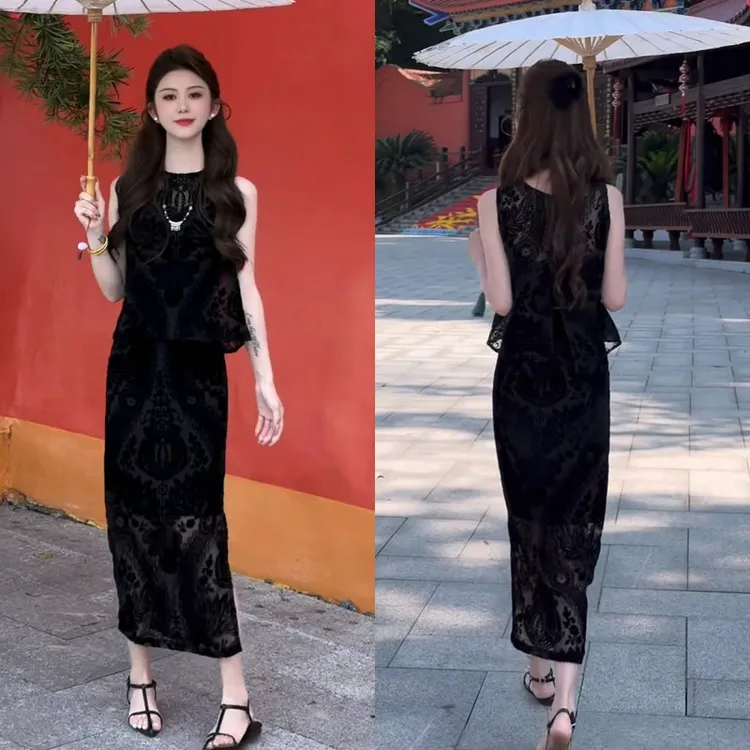 (有运费险）时尚法式高级感轻奢提花套装夏季新款百搭小个子两件套