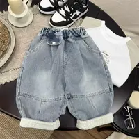 【现货】韩版儿童秋款贴袋盖直筒牛仔长裤