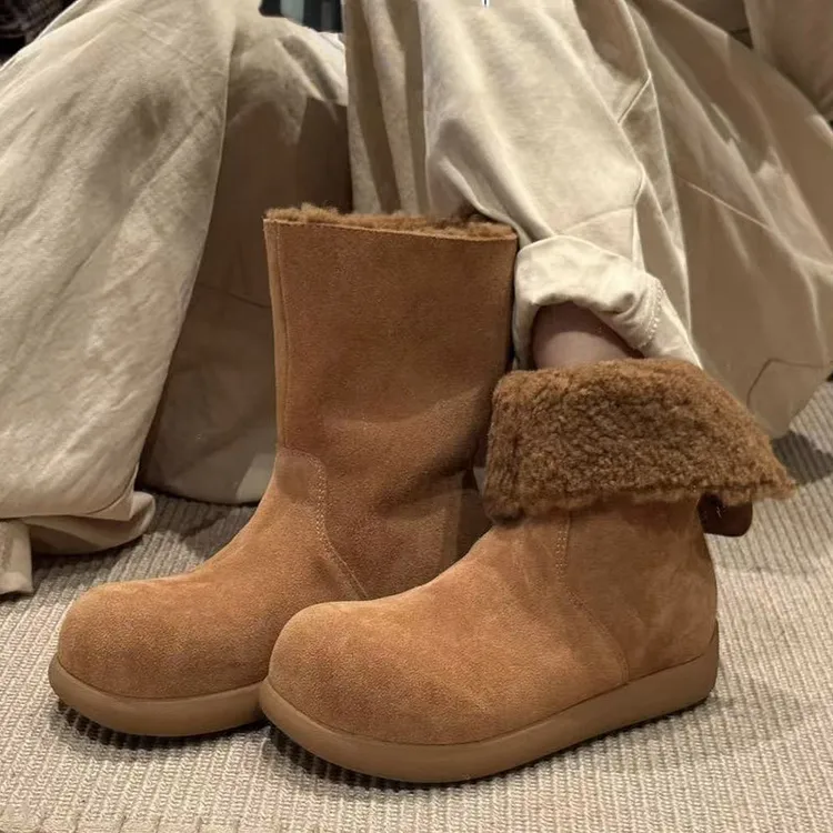 mum【纽扣土豆靴】～防水加绒翻边羊毛高帮雪地靴芒果头保暖女靴棉靴
