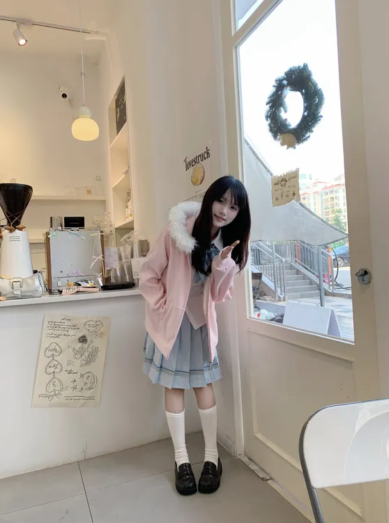 lulucake连帽开衫卫衣jk宽松日系学院风可拆卸毛领百搭多色外套女