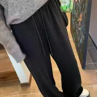 （糯米裤）冬季加绒加厚韩系慵懒风松紧腰显瘦垂感宽松直筒阔腿裤