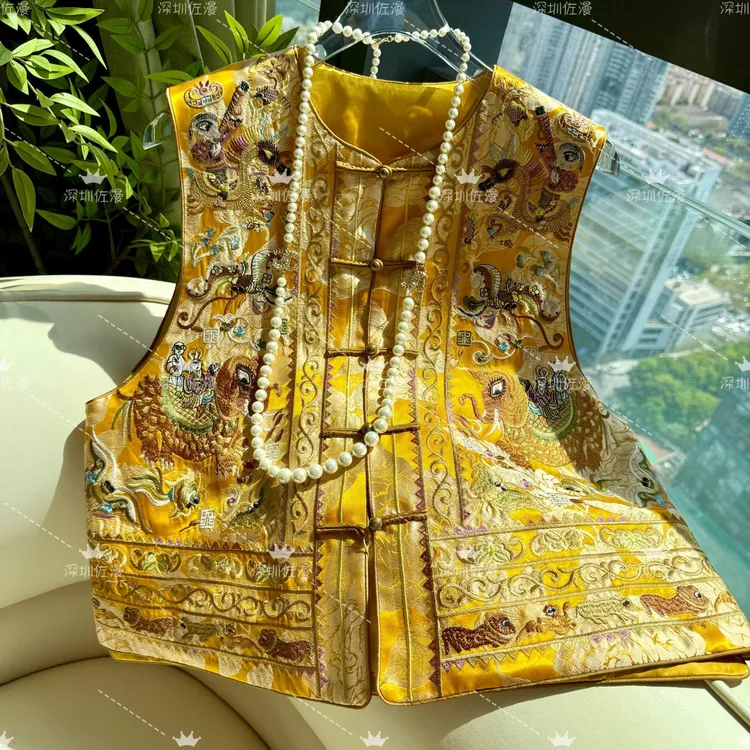 2025秋季新款新中式国风重工刺绣马甲女时尚气质复古百搭圆领上衣