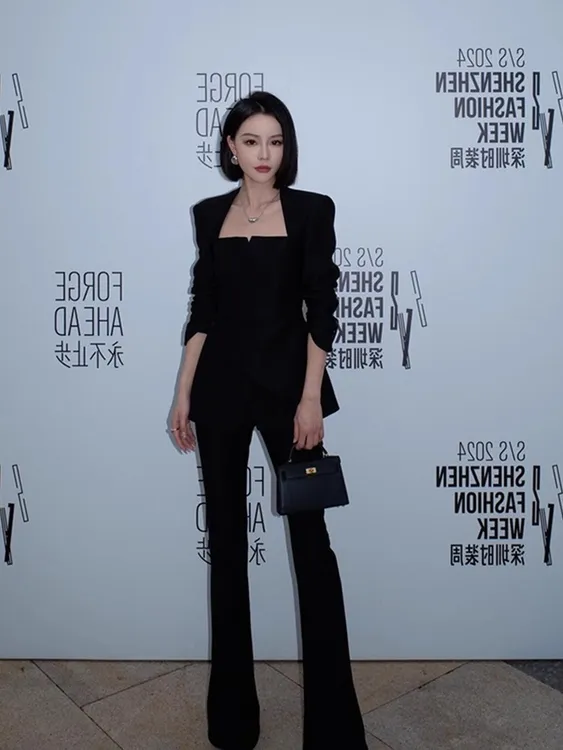 2025夏季气场强大女装又酷又飒轻奢高级感气质名媛黑色西装套装裤