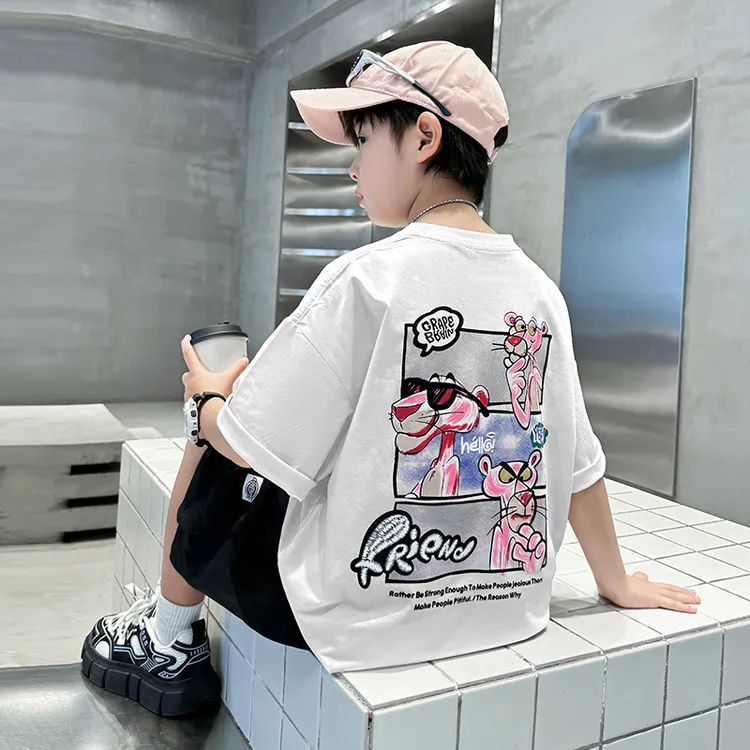 夏季薄款粉色t上衣百搭潮2025中大童短袖T恤儿童服装男童夏装新款