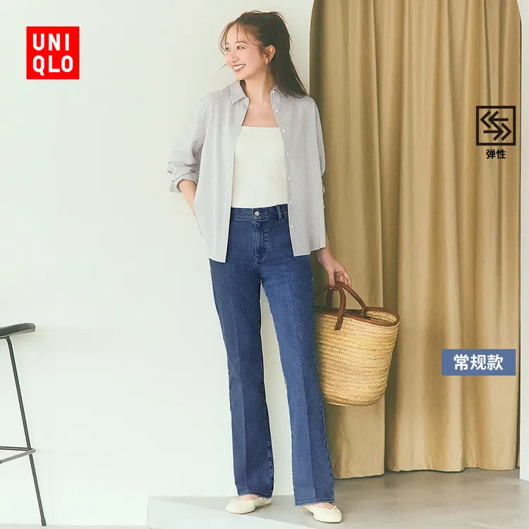 优衣库女装修身喇叭牛仔裤/弹力水洗产品480782 479003