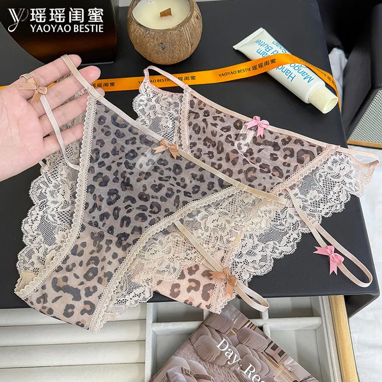 瑶瑶闺蜜原创设计豹纹火辣网纱内裤女性感镂空夏季女士低腰三角裤