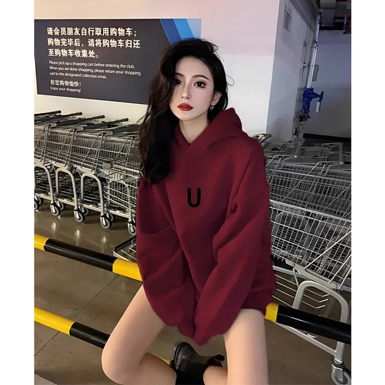 美式红色卫衣外套女2025新款爆款早秋季潮牌高级感宽松慵懒风上衣