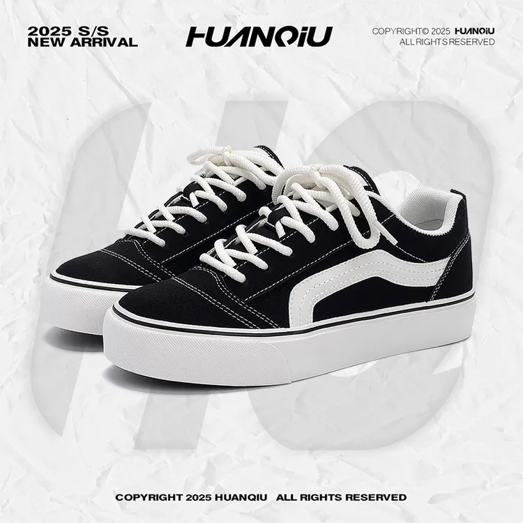 环球休闲板鞋子男款2025秋季新款黑色男鞋百搭潮鞋轻便厚底帆布鞋