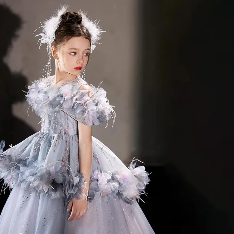 高端潮款儿童礼服2025新款模特走秀钢琴演奏生日花仙子重工公主裙