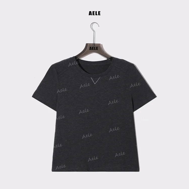 AELE修身简约风女圆领领口装饰标短袖基础款上衣T恤 T855 5089 AD