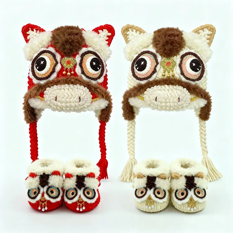 原创diy福马护耳帽材料包手工婴儿鞋钩针毛线编织亲子马保暖鞋帽