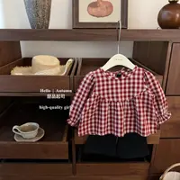 2025女童秋季新款韩系娃娃衫格子裙摆上衣微喇裤套装洋气超好看潮