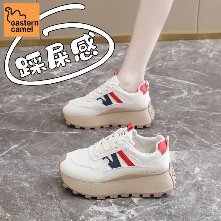 东方骆驼厚底增高老爹鞋女2025新款秋季软底小白鞋百搭休闲板鞋女
