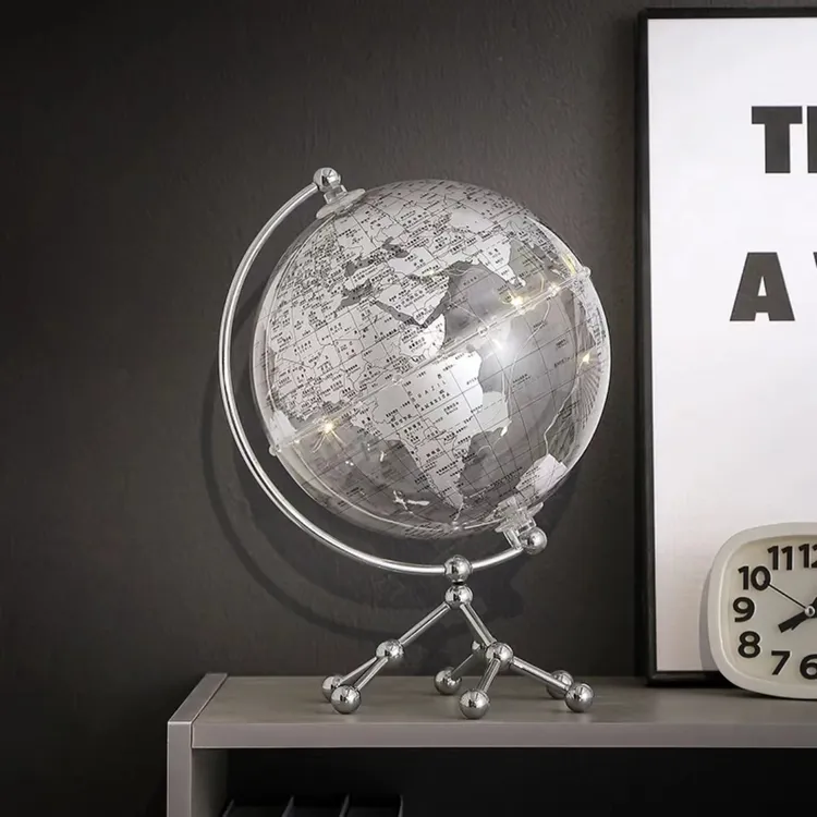 创意透明地球仪摆件轻奢高档客厅办公室桌面装饰大摆件透明水晶球