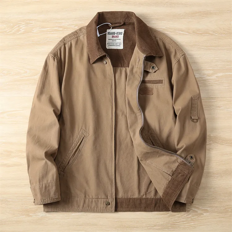 美式重磅复古珠帆布工装夹克男春秋款潮牌宽松户外底特律猎装外套