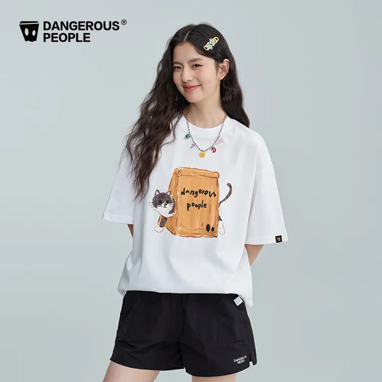 Dangerouspeople薛之谦dsp童趣纸袋猫猫T恤夏季潮牌宽松百搭短袖