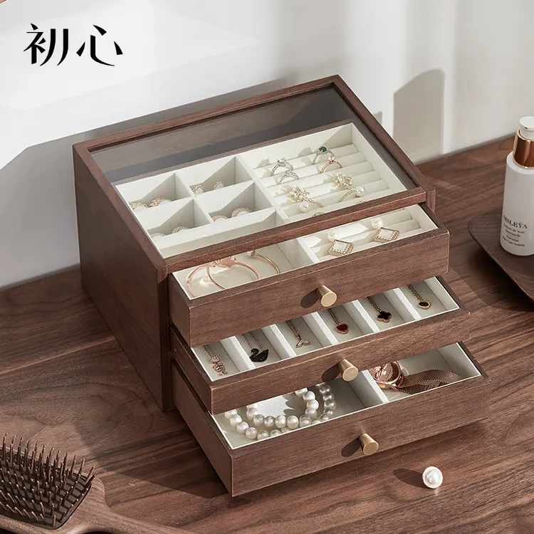 初心 首饰盒/箱 木质首饰盒欧式多层首饰收纳盒大容量收纳多功能