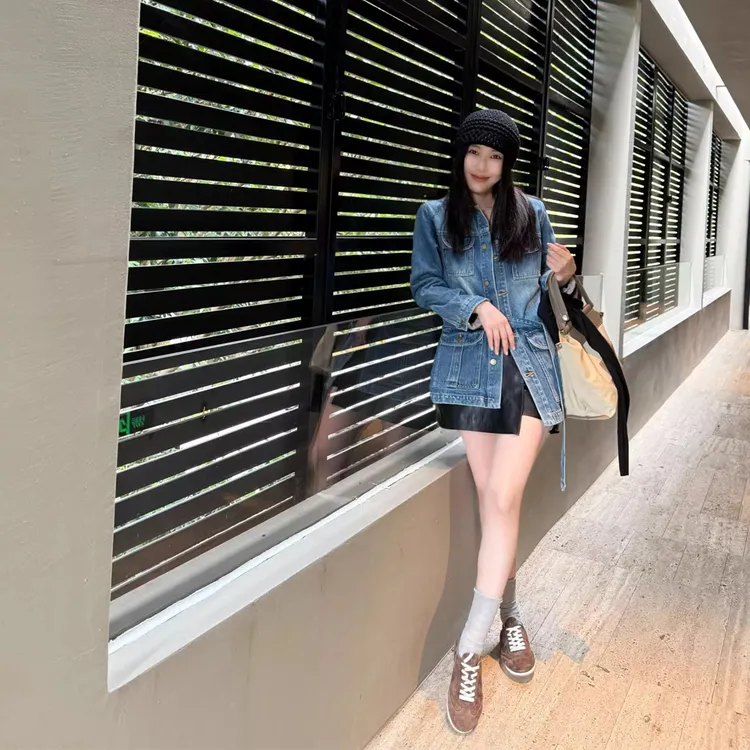 高级感时尚系带牛仔外套女休闲宽松韩版设计感蓝色长袖上衣外搭