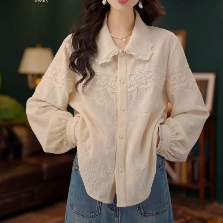 【玉桂绒雪】欧若风长袖衬衫女时尚休闲宽松上衣LK2506569