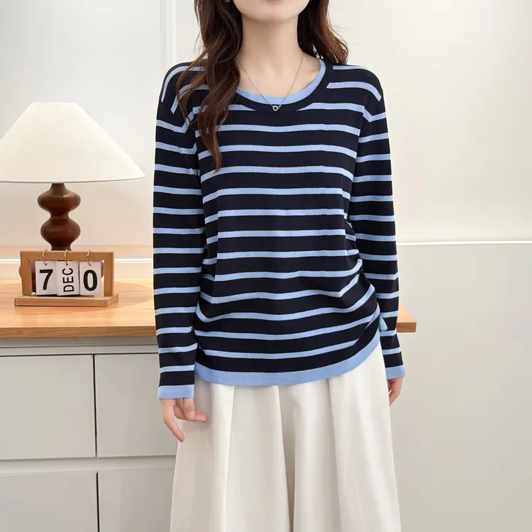 女毛针织衫女款大码宽松显瘦休闲圆领针织上衣女装百搭春秋衫