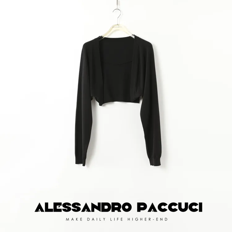 AP洛哥43050SK【黑标系列】进口三醋酸天丝黑色平纹披肩开衫2024秋