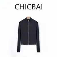 CHICBAI 100%美丽诺羊毛 触得到的温柔 立领双拉链毛衣针织开衫