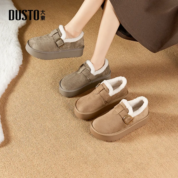 大东女鞋加绒保暖棉鞋2025冬季新款复古百搭防滑低帮雪地靴0236