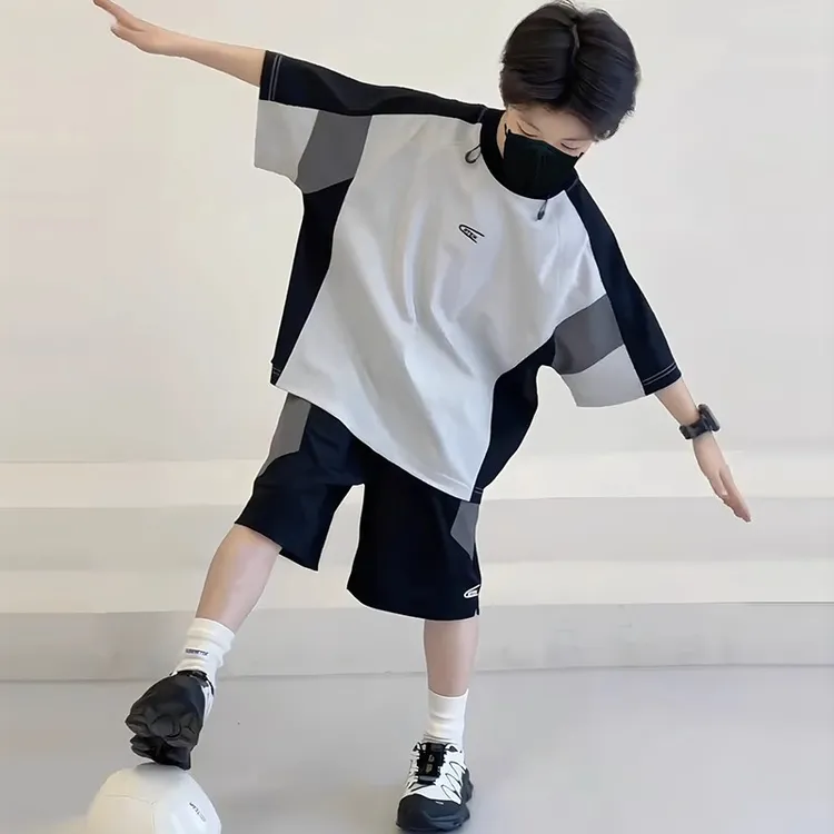 男童夏装套装2025新款自制中大童凉感T短袖洋气五分裤儿童两件套