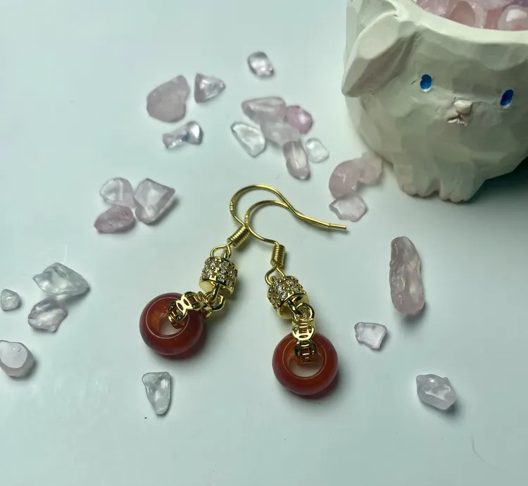 铜合金仿水晶耳饰 气质红色时尚手工百搭国风流行耳饰耳勾耳环