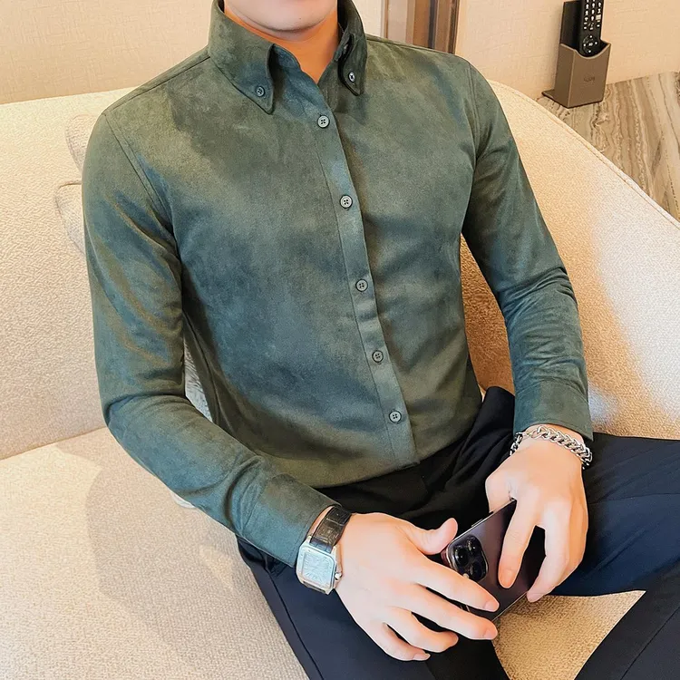 灏吉弧厚款衬衫男秋冬季新款商务休闲长袖衬衫韩版修身时尚寸衫潮