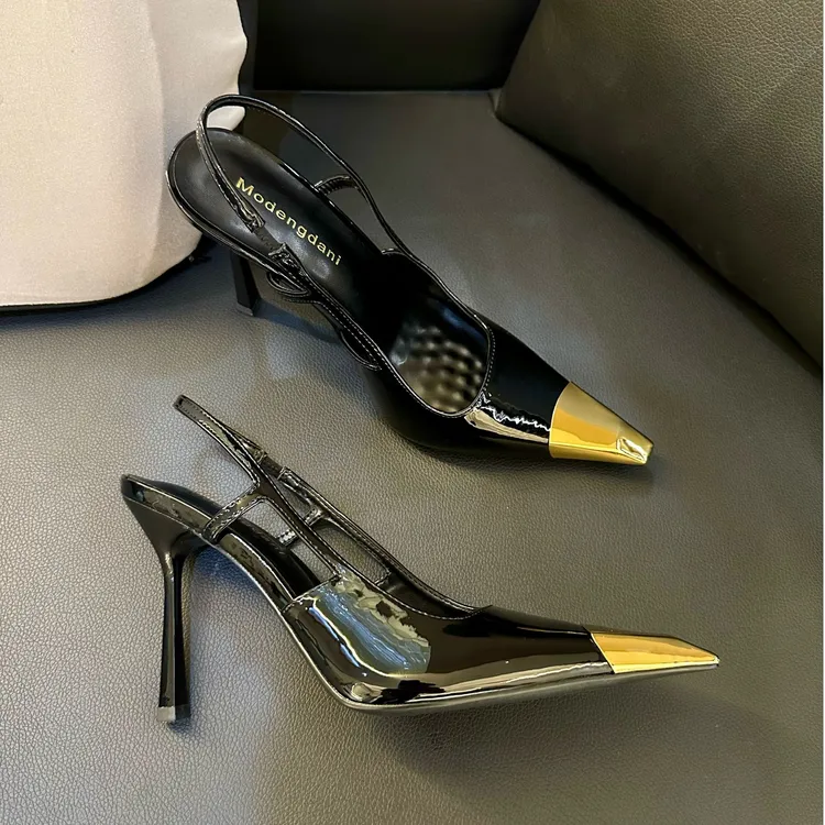 新款高跟鞋女2025秋冬爆款洋气百搭金色头黑色细跟性感包头女单鞋