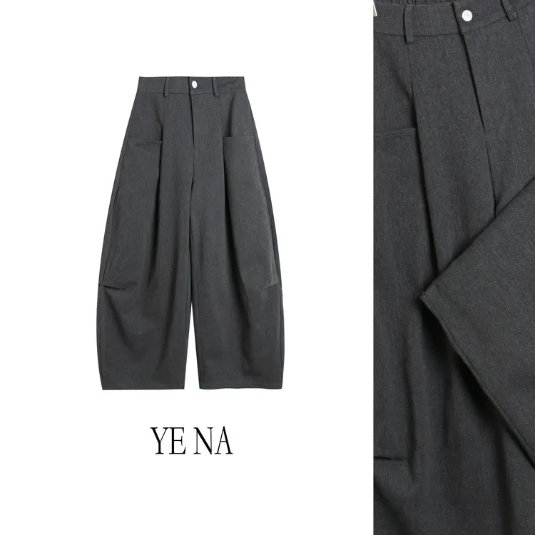 【大婷】欧韩加绒加厚阔腿裤秋季高腰休闲裤纯色秋冬阔腿裤KZ175