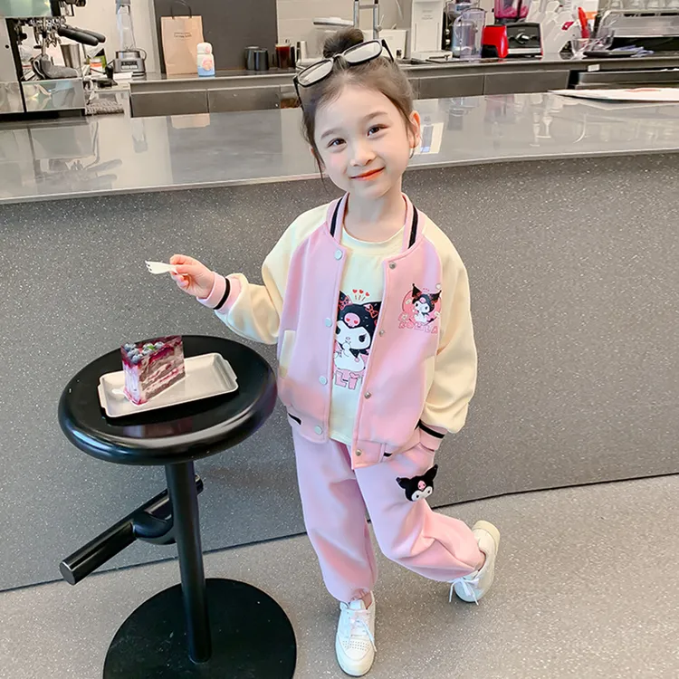 女童春季库洛米棒球服套装2025新款儿童洋气时髦女宝宝春秋三件套