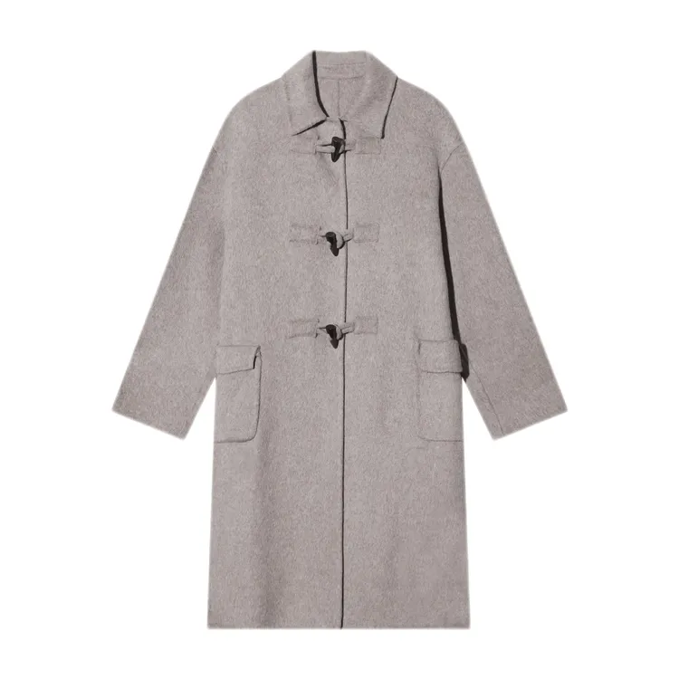 【姿姐专属】中长款秋冬休闲风常规款牛角扣双面毛呢外套23127