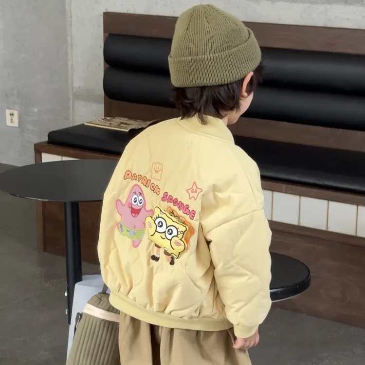 y儿童棒球服2025年新款夹棉棉服海绵宝宝洋气时髦童装小童外套A67