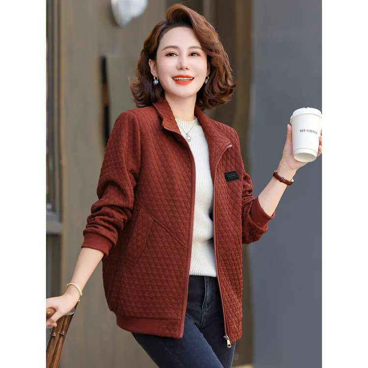 中老年妈妈秋装时尚休闲夹克外套新款宽松显瘦百搭春秋开衫上衣女