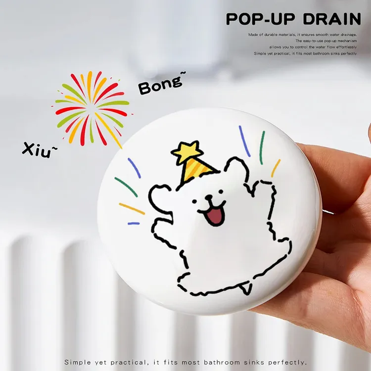 可爱小狗陶瓷洗脸盆卫生间洗手池漏水塞洗脸盆下水器创意弹跳芯