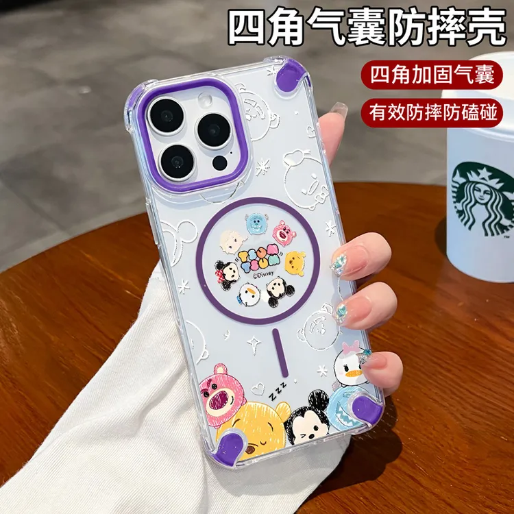 适用苹果15promax手机壳磁吸iphone16气囊防摔14保护套13可爱创意