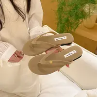 61oniiii＂绵绵杏奶＂韩国设计师绒面人字拖女2025新款夏季平底鞋