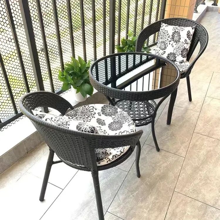 阳台小桌椅户外休闲腾椅子组合套装庭院双管藤编靠背椅藤椅三件套