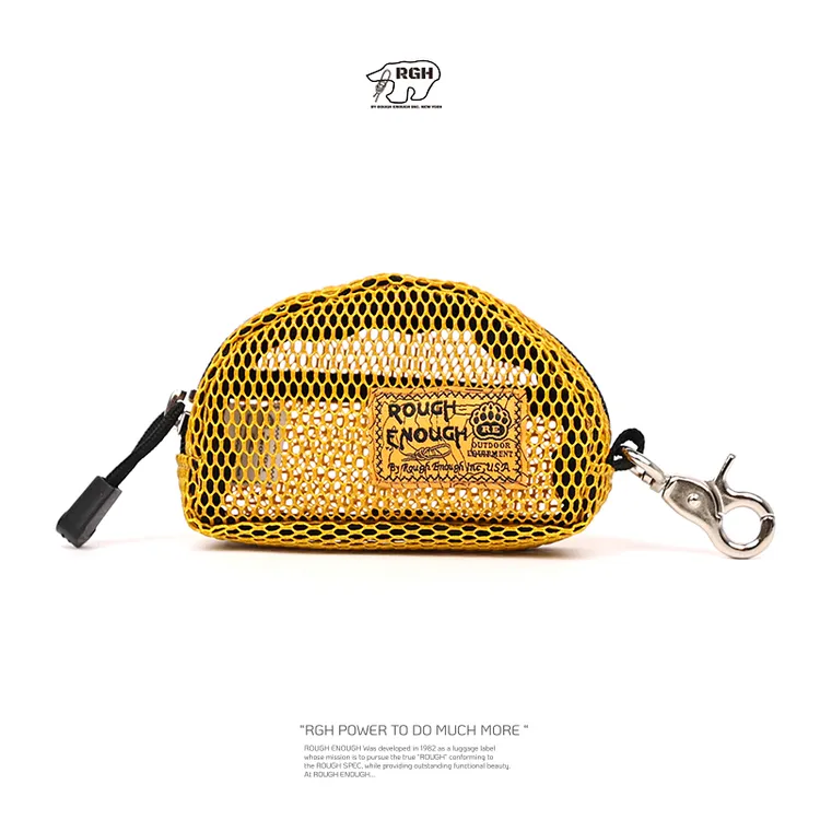 Rough Enough潮牌迷你拉链零钱包卡包小巧硬币收纳包网格小挂包女