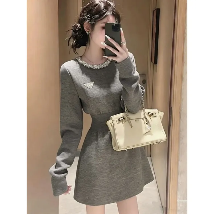温柔甜美风时尚设计感重工气质收腰连衣裙2025法式小香风千金穿搭