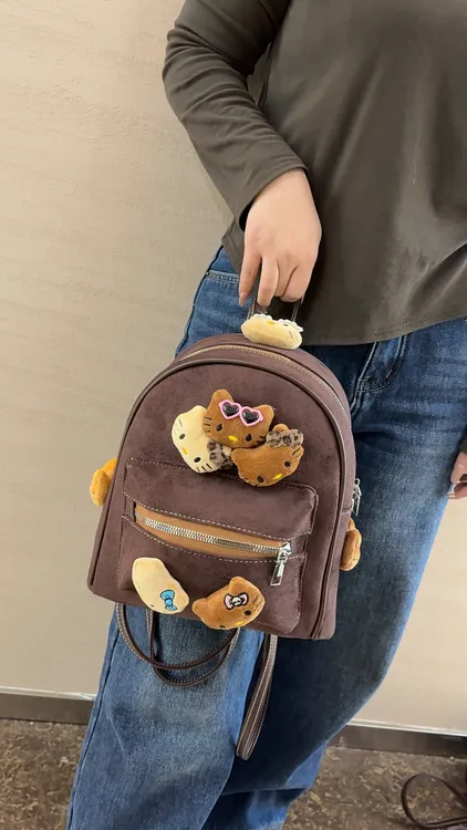 【9841】超火小众豹纹猫咪双肩包新款白搭