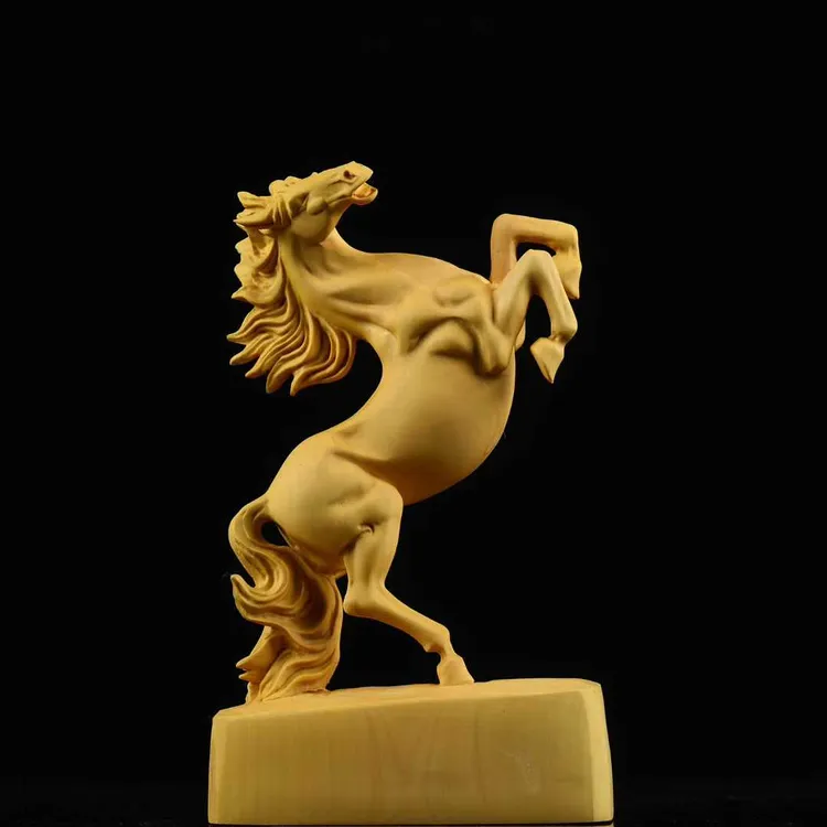 创意黄杨木骏马奔腾木雕玄关个性摆件十二生肖马手把件马年吉祥物