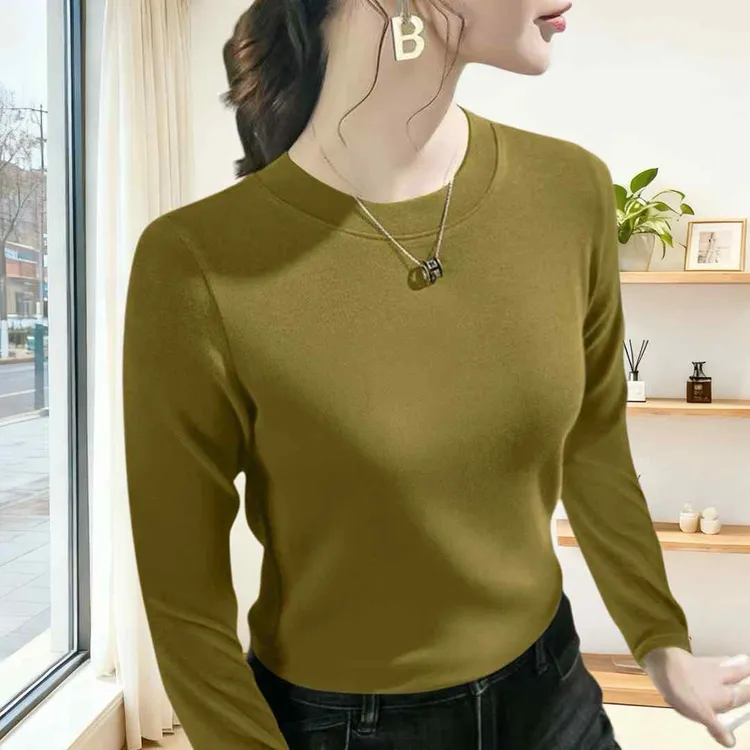 秋冬双面绒上衣大码长袖百搭显瘦秋衣洋气女士气质内搭圆领打底衫