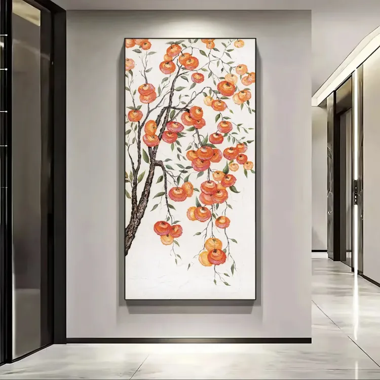 【黎总】柿柿如意 |玄关装饰画手绘油画现代简约风油画客厅装饰画