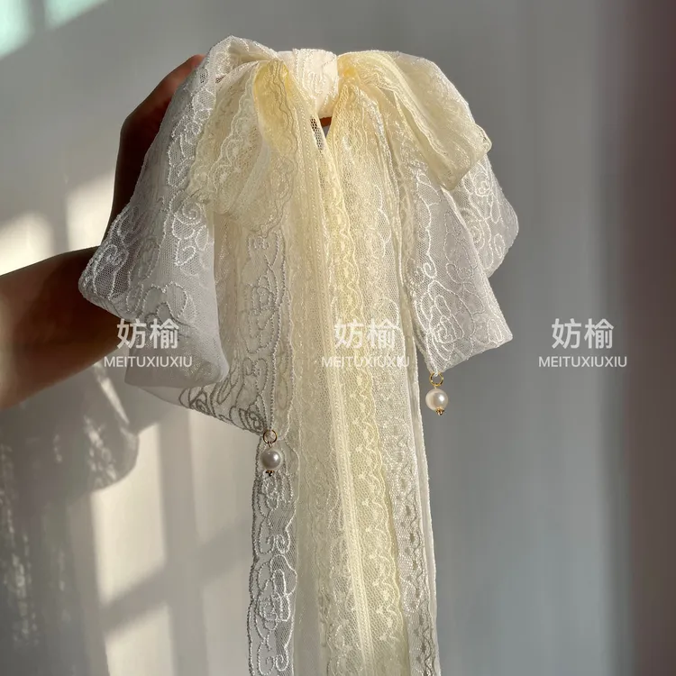超仙蕾丝蝴蝶结飘带发夹女后脑勺优雅气质头饰发卡氛围感顶夹