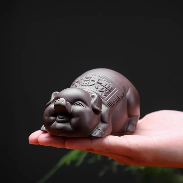 大富大贵猪紫砂茶宠摆件客厅茶道配件十二生肖猪摆件茶玩精品可养