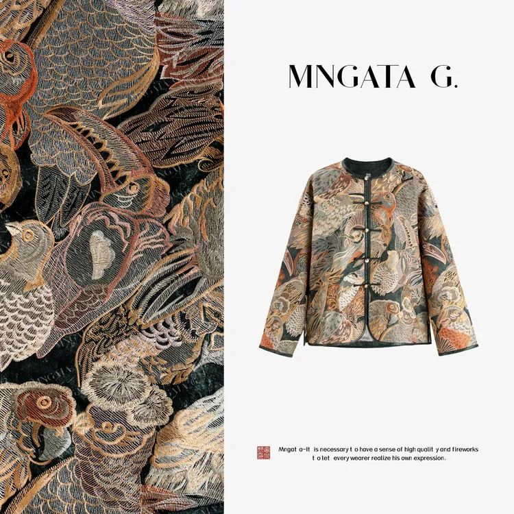 MNGATA G.宫小妍【满绣·五色百鸟图】醋酸秋冬新中式外套5080317